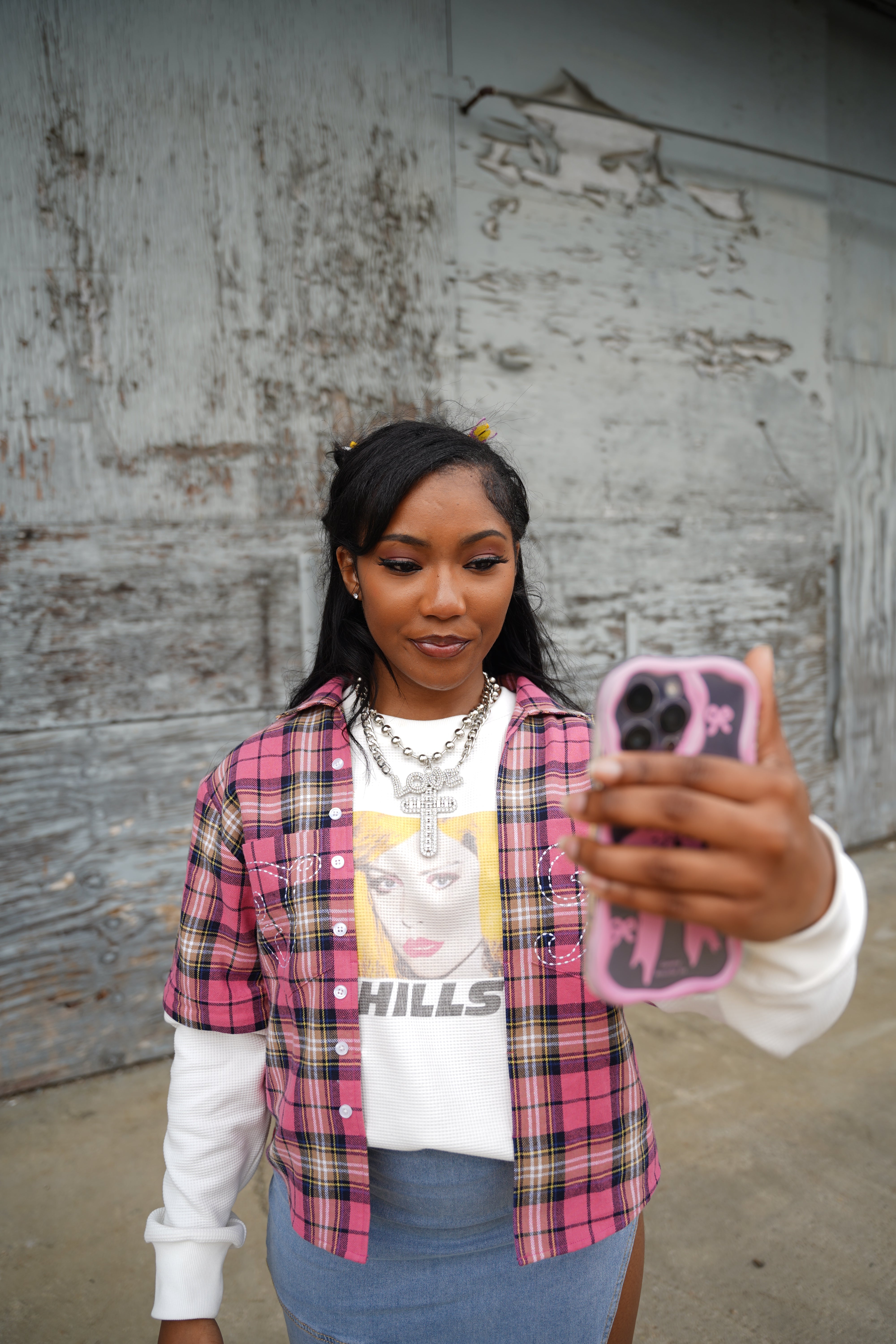 “CONVERTIBLE FLANNEL” TEE PINK